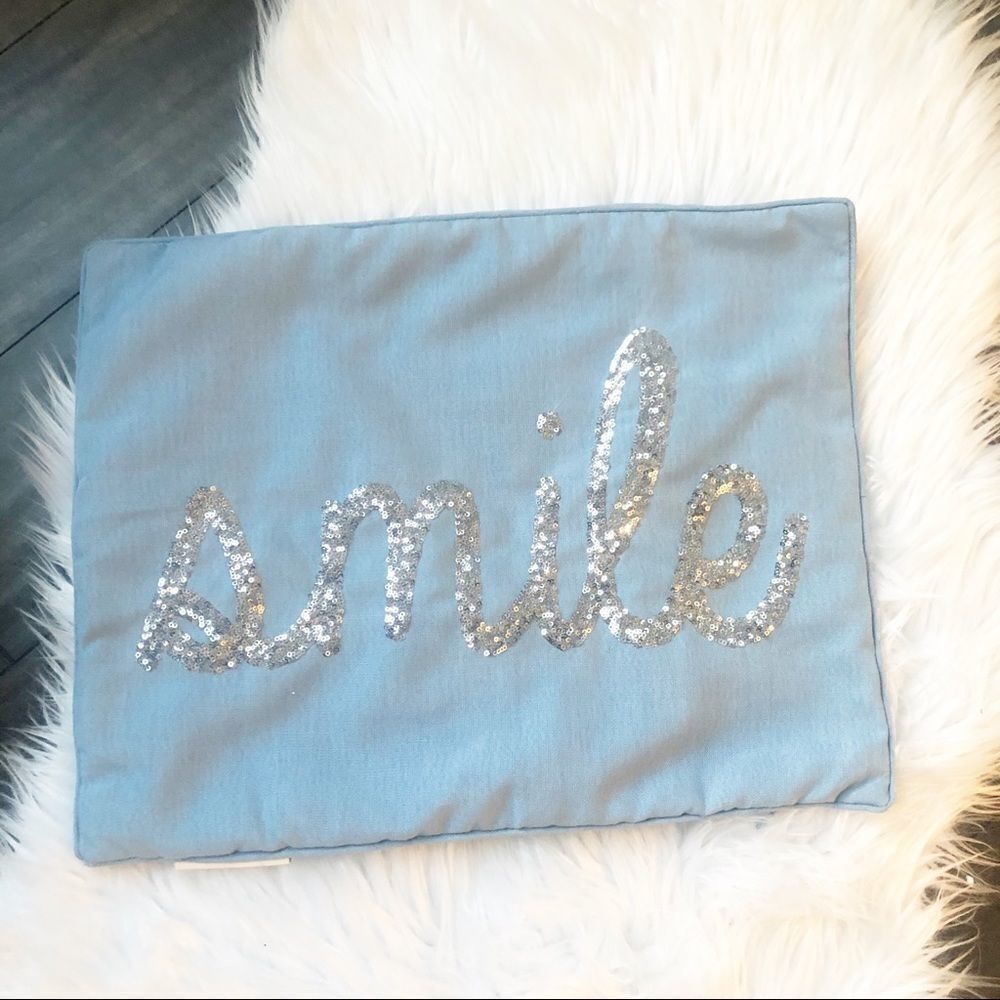 Silver Sequin Smile Pillow Cover